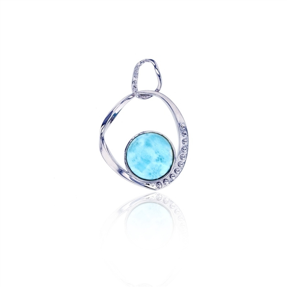 925 Sterling Silver Round Larimar Twist Open Frame Pendant 5.2 gm